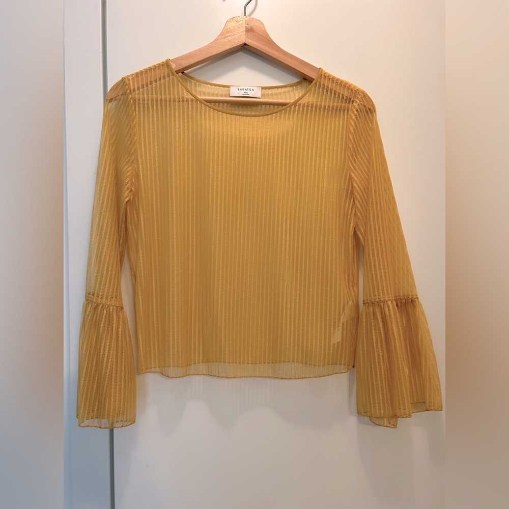 NWOT Aritzia Babaton Humbert Blouse, Bell Sleeve Shell Blouse, Cairo Gold, XXS, - Picture 1 of 10